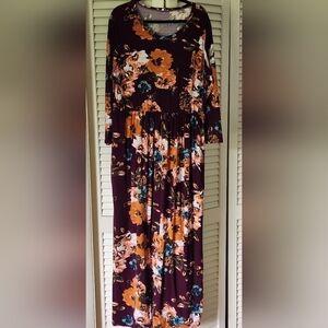 Hazel Blues Boutique Wine Colored Floral Print Maxi 4XL